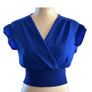 Monteau Los Angeles Women’s Royal Blue Smocked Waist Wrap Style Blouse
